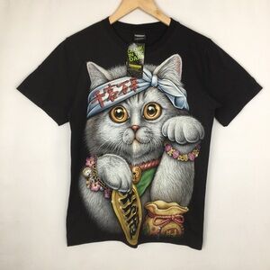 Thanabat Cat Art Glow In The Dark T-Shirt Cute Colorful Gift Novelty NEW Sz S